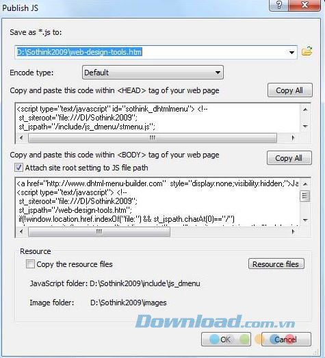 Xuất menu đã tạo 