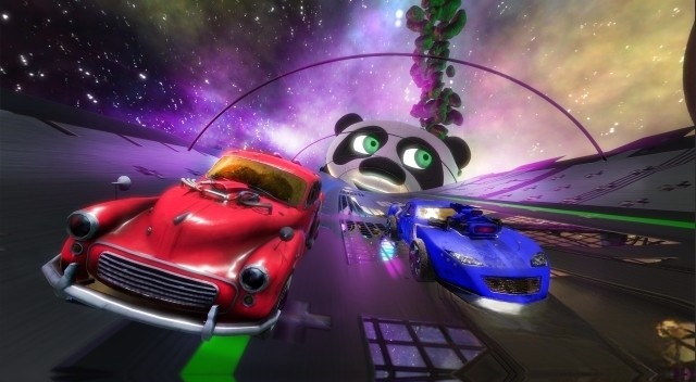 Luôn nhìn thấy đầu của con gấu trúc lấp ló trong quá trình chơi game đua xe Space Ribbon cho Mac, máy tính và Linux
