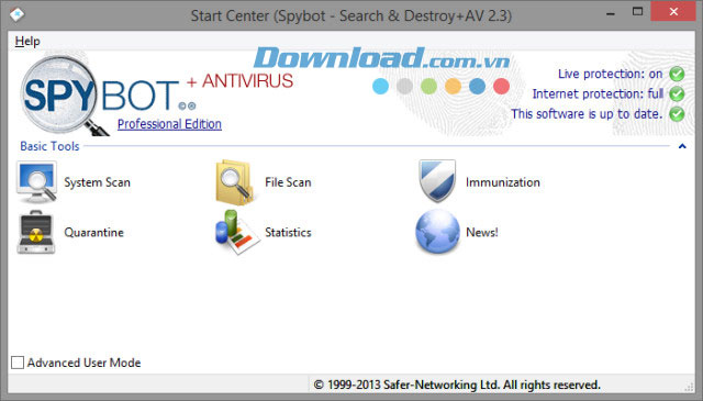Giao diện thành phần của Spybot Search and Destroy Cải tiến nhiều về giao diện