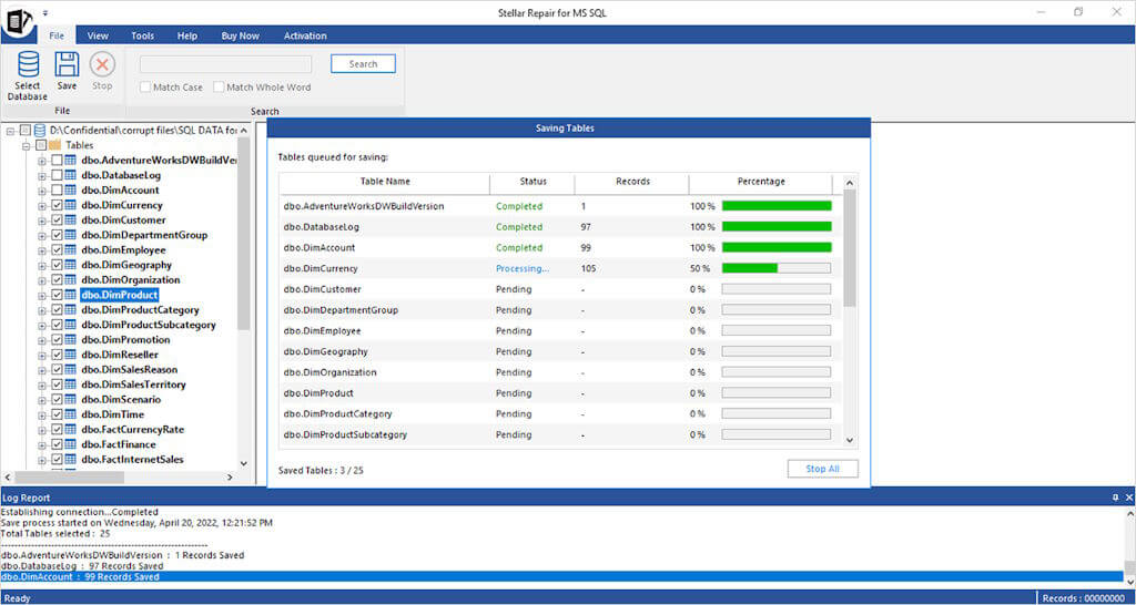 Bước 10: Phần mềm hiển thị tiến trình lưu tệp là Đã hoàn tất, Đang xử lý, Đang chờ xử lý hoặc Đã hủy bỏ