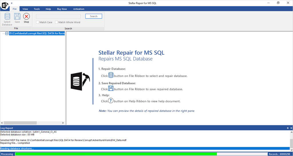 Bước 4: Hiển thị tiến trình sửa chữa tệp cơ sở dữ liệu
