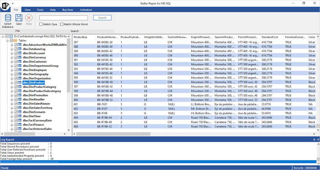 Bước 6: Xem trước các đối tượng cơ sở dữ liệu có thể phục hồi và nhấp vào Save trên menu File
