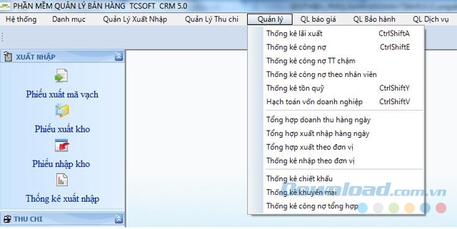 Giao diện chính của TCSoft Hotel