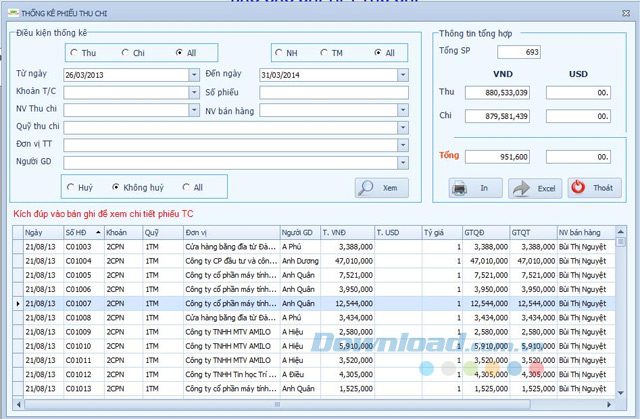 Thống kê phiếu thanh toán