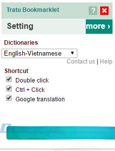 Giao diện của Tratu Bookmarklet