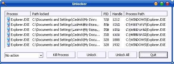 Danh sách file bị khóa hiển thị trong Unlocker