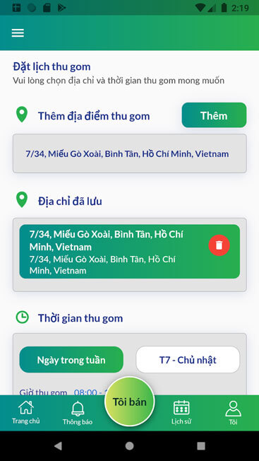 Đặt đơn thu gom phế liệu