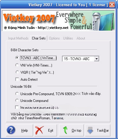 Tải VietKey 2007 - Hỗ trợ nhiều kiểu gõ khác nhau