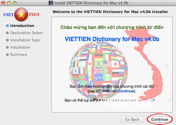 Tiếp tục cài đặt VietTien Dictionary