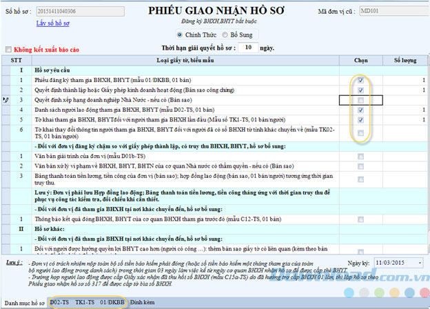 Phiếu giao nhận hồ sơ bảo hiểm xã hội Phiếu giao nhận hồ sơ bảo hiểm xã hội