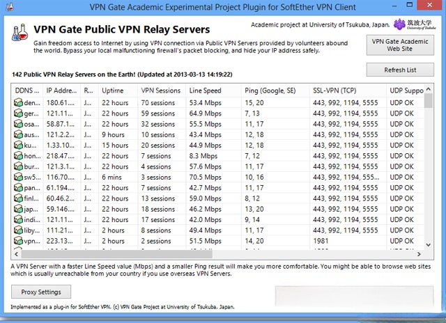 Giao diện của VPN Gate Client Plugin