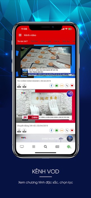 Giao diện chính của ứng dụng xem tivi trực tuyến VTV GO