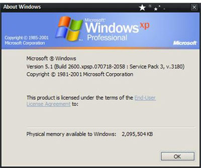 Giao diện của Windows XP Service Pack 3