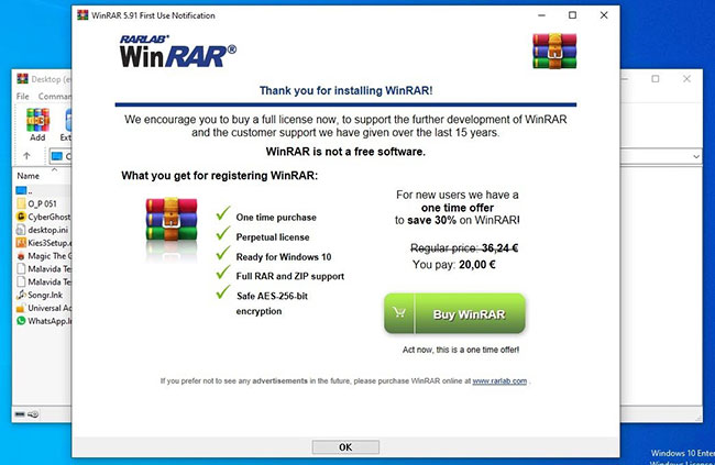 WinRAR là một chương trình phần mềm dùng thử phổ biến được sử dụng để nén và giải nén các file