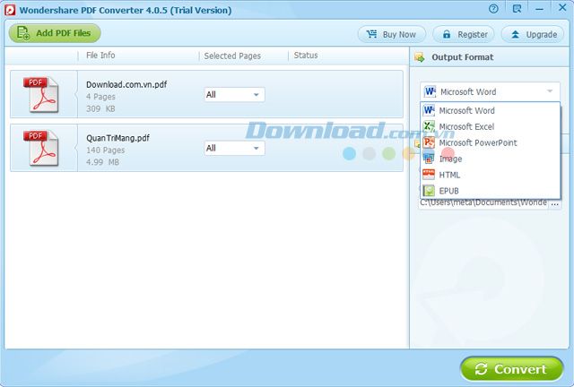 Chọn định dạng muốn chuyển đổi PDF
