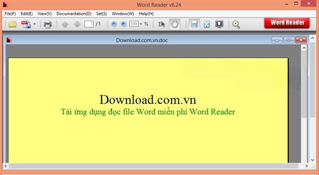 Giao diện Word Reader khi đọc file Word
