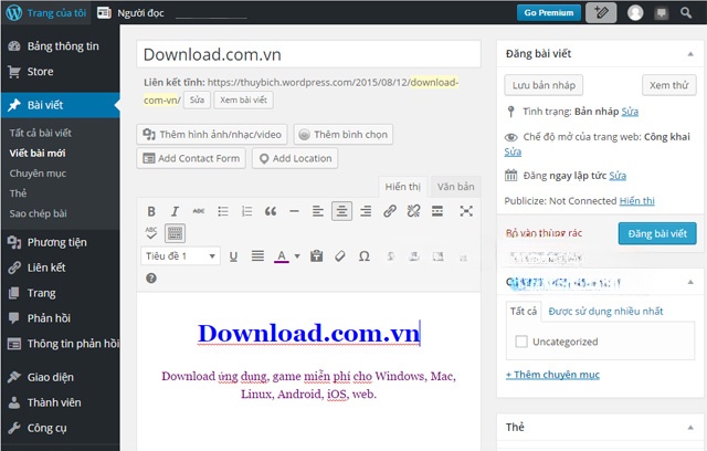 Giao diện đăng bài của WordPress Giao diện đăng bài của WordPress