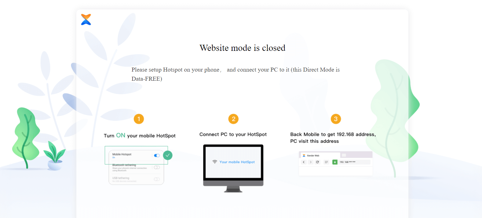 Giao diện website web.xender.com