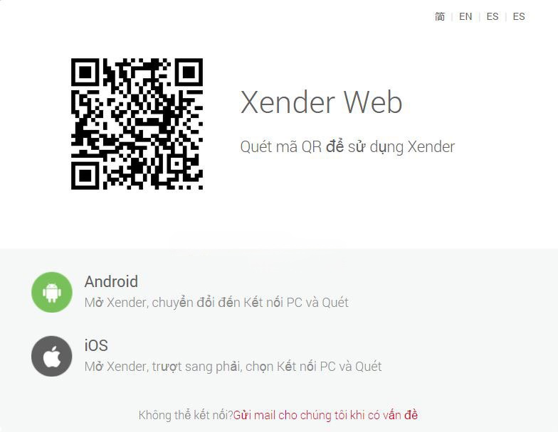 Quét mã QR trên trang chủ để sử dụng Xender phiên bản web