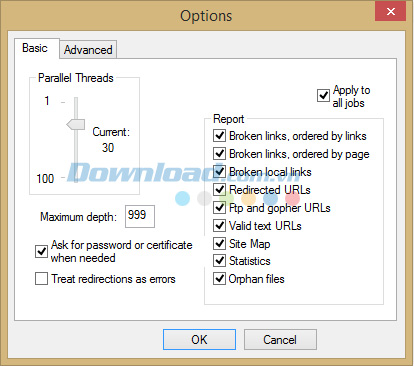 Các tùy chọn của Xenu's Link Sleuth