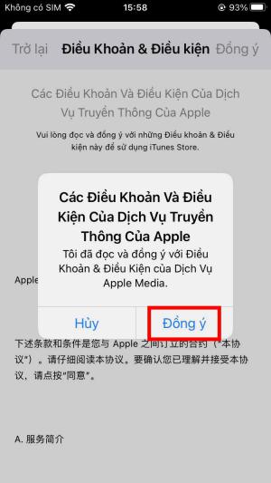 Đồng ý với các điều khoản ứng dụng