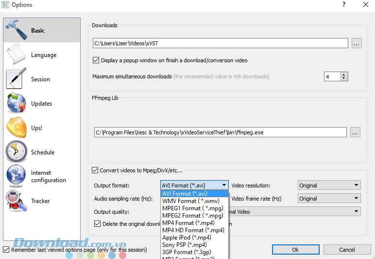 Thiết lập lựa chọn đầu ra