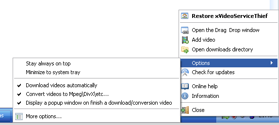 Khay icon trên hệ thống của xVideoServiceThief