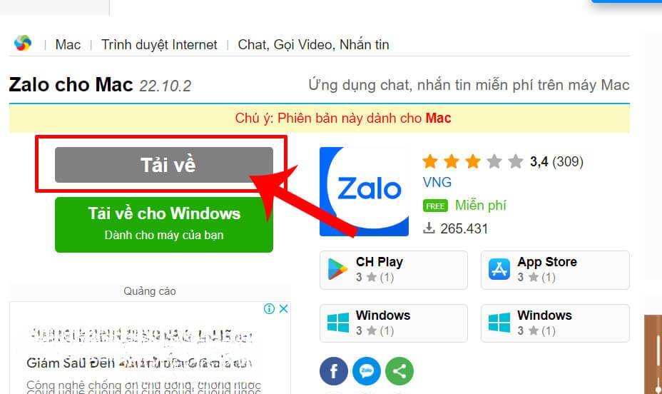 Click chuột vào nút Tải về